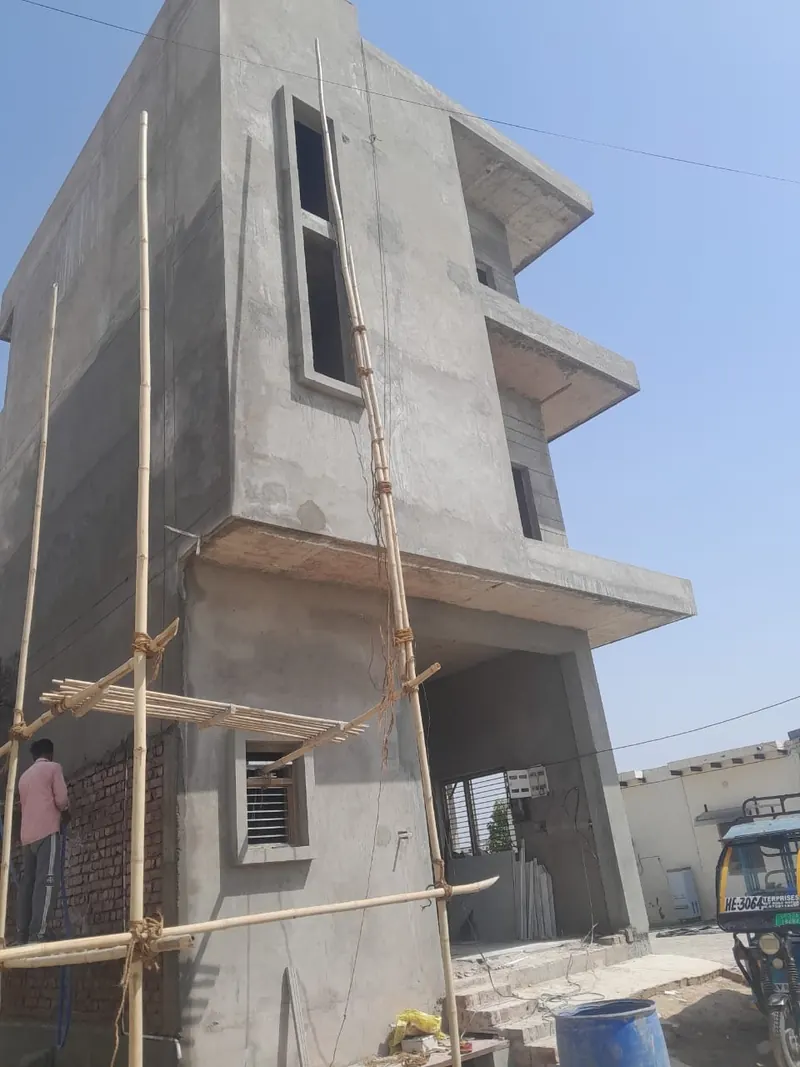 Building exterior with scaffolding during construction